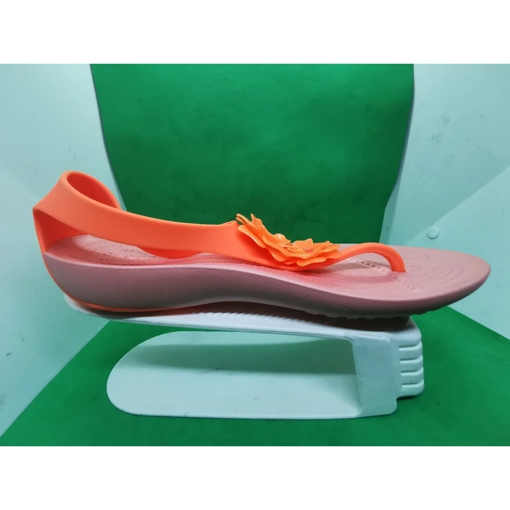 Crocs Serena Flower Embellished Flip Sandal Womens Siz 11 Bright Coral/Melon NEW